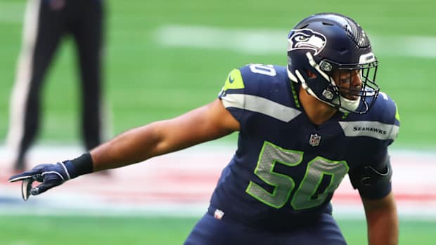 Seattle Seahawks linebacker K.J. Wright (50) in Jan. 2021.